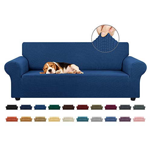 KEKUOU Stretch Sofa Cover Slipcover ,Couch Covers for 3 Cushion Couch Sofa pet Friendly (78"-94") Furniture Protector Sofa with Elastic Bottom for Kids,Dog, Jacquard Small Checked(Large,Classic Blue)