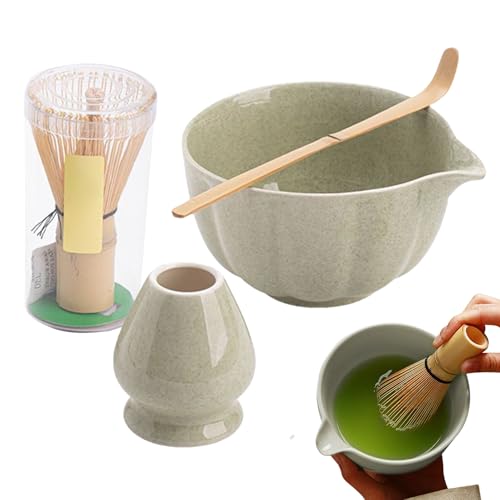 Acunny Juego de té - Juego de escoba de bambú, con cuenco con caño batidor cuchara soporte para preparación en casa Latte hacer cocina