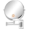 Gospire 9" Large Size Wall Mounted Makeup Mirror with 1X/10X Magnification, Double-Sided 360° Swivel, Chrome Polished Extendable Shaving Bathroom Wall Mirror for Men and Women