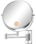 Gospire 9" Large Size Wall Mounted Makeup Mirror with 1X/10X Magnification, Double-Sided 360° Swivel, Chrome Polished Extendable Shaving Bathroom Wall Mirror for Men and Women