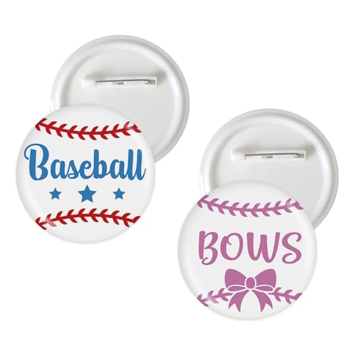 10 Pcs Baseball Gender Reveal Button Pins, Team Boy Team Girl Badge Pins, Baseball or Bows Button, Pink or Blue Stain Brooch for Baby Shower/Gender Reveal Party Decorations