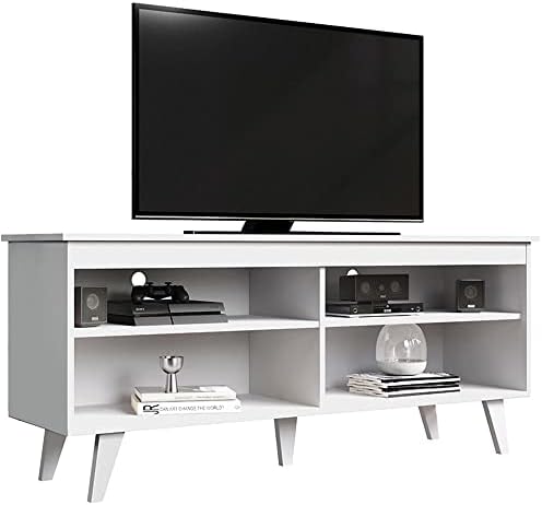 Madesa TV Stand with 4 Shelves and Cable management, for TVs up to 65 Inches, Wood, 59 H x 38 D x 150 W cm Grey