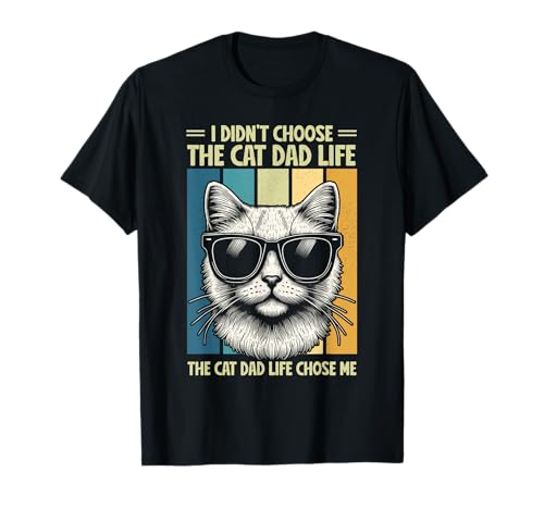 The Cat Dad Life Chose Me Amante dei gatti Festa del Papà Retro Maglietta
