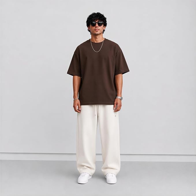 Image of Men's 240 GSM Cotton Oversized Tee - Heavyweight Bio-Washed Fabric | Premium Street Style | Super Soft, Thick & Breathable T-Shirt