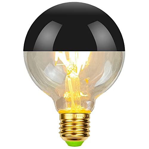 Tianfan Led Bulbs Vintage Light Bulb Half Mirrior Shadowless Bulb G80 Edison Bulb 2700Kelvin 4W Dimmable Specialty Decorative Light Bulb (Black)