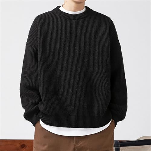 Men's Knitted Sweaters Loose Fit Waffle Texture Pullover Casual Polo Crewneck Sweater2