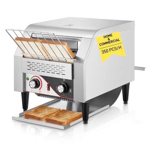 Commercial Conveyor Toaster, 350 Slices/Hour Electric Stainless Heavy Duty Restaurant Toaster, with Dual Heating Tube, 7 Browning Levels, for Bagel, Restaurant, Bakery Cafe, Silver