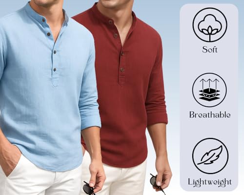 Image of DEEMOON Combo of Men's Cotton Blend Solid Regular Fit Full Sleeve Short Kurta | Men's Trendy Short Kurta Pack of 2 (Available in Plus Size & Combo Packs)