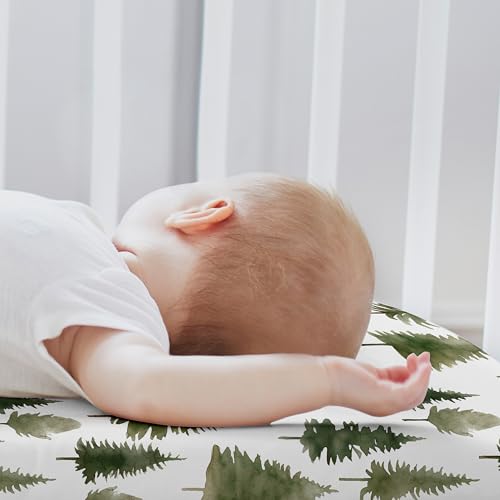 Image of Sweet Jojo Designs 2-Piece Baby Bassinet Sheets Set (Sage Green Woodland) for Girls /Boys, Infant Newborn Nursery, Oval, Rectangle & Hourglass Mattress (Solid Hunter & Forest Themed, Nature, Pine Tree)