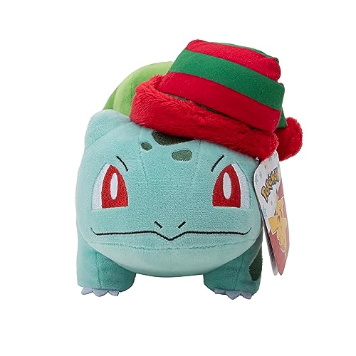 Pokémon PKW3377-20 cm Invierno Felpa – Bisasam con Gorro, Felpa Oficial