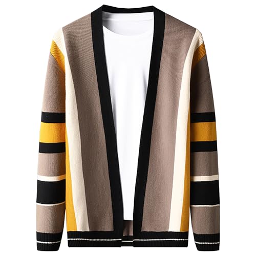 Men's Cardigan Fashion Stripe Print Sweater Open Front Loose Fit Soft Sweater Knitted Long Sleeve Casual Sweaters