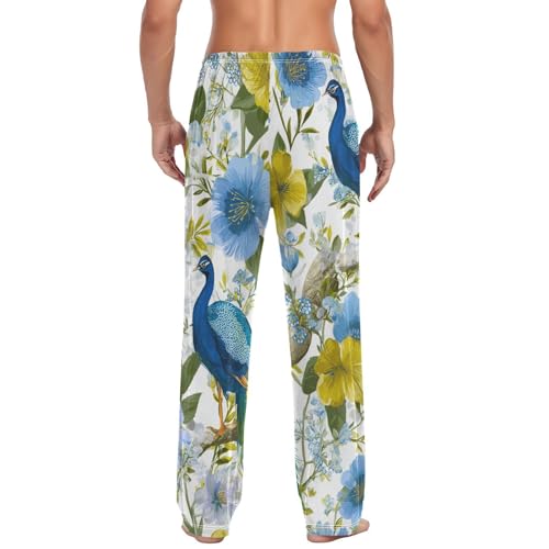 Peacock Spring Floral Pajama Pants for Men Comfort Sleep Lounge Bottoms Straight-fit with Pockets S-XXL2