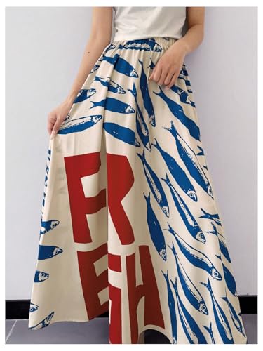 MakeMeChic Women's Boho Maxi Skirt Elastic Waist A Line Letter Graphic Vintage Skirts2