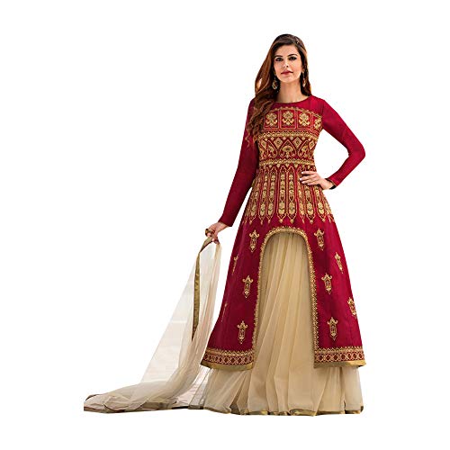 ETHNIC EMPORIUM - Gonna rossa da donna musulmana indiana da matrimonio Anarkali Abaya stile Salwar Kameez semi cucita 7569 da 71,1 a 106,7 cm, dimensioni del busto come mostrato