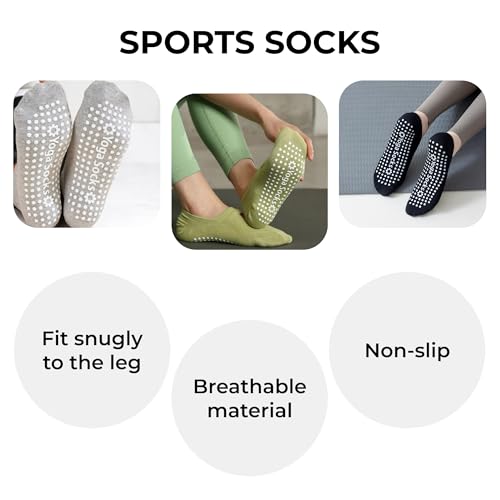 Image of 3 Pairs Women's Non-Slip Yoga & Pilates Grip Socks - Anti-Skid Indoor Socks for Home, Barre, Dance & Fitness
