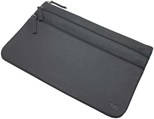 Grand DDDM Cuir de Vachette Pochette Bancaire avec 3 Compartiments avec Fermeture Éclairs MJ-Design-Germany en Gris Cover