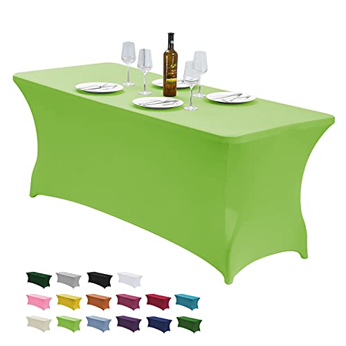 Image of CWK 6FT Waterproof Stretch Spandex Table Cover for Rectangular Tables - Elastic Fitted Tablecloth for Folding Tables,Wrinkle Resistant Table Cloth for Parties, Weddings, Banquets & Events(Light Green)