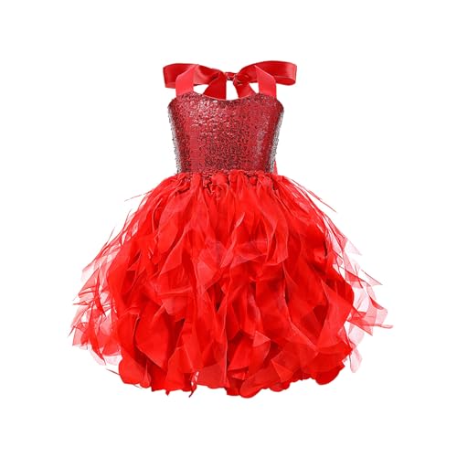 Disfraz histórico de niña para niña, doble espiral, cestas de mimbre con lentejuelas, tutú, vestido de princesa, falda de malla para carnaval, rendimiento de niña, rojo, 2-4 años