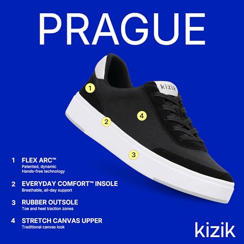 Kizik Slip On Sneakers: Prague - Court Style, 4-Way Stretch Canvas with Suede Details, Casual Shoes for Women & Men, Hands Free Convenience - Regular Width3