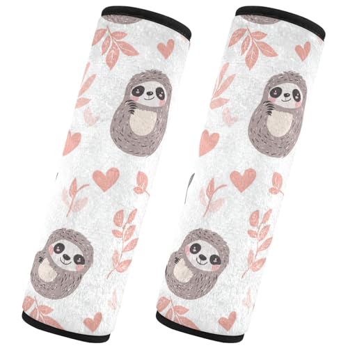 Seat Belt Covers 2 Pack Cartoon Sloth Car Seat Strap Covers Super Soft Pink Car Seat Neck Cover for Boys Girls Adults Babies M
