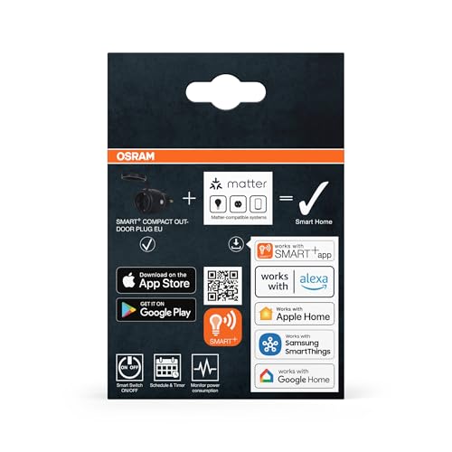 OSRAM SMART+ WiFi Matter Outdoor Plug Außensteckdose, 3680W, 16A, IP44, schwarz, Garten, Balkon