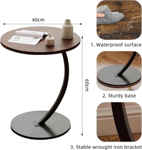 Image of Owme Adjustable Table Stands Couch Side Table, Swivel TV Tray Table, 360 Top Moving C-Shaped End Table, Small Center Table for Home Office Balcony | Storage Organizer - Nut Brown, Oval