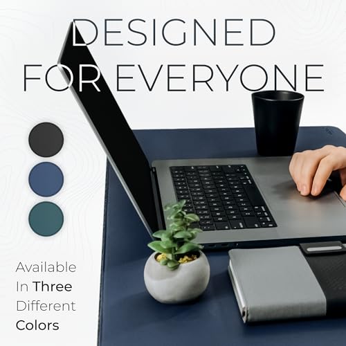Image of Nordik Felt and Leather Desk Mat - Dual Layer Midnight Blue 35 x 17 in