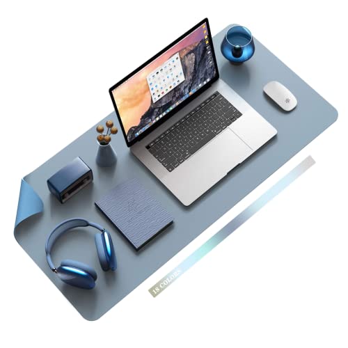 Non-Slip Desk Pad, Waterproof PVC Leather Desk Table Protector, Ultra Thin Large Mouse Pad, Easy Clean Laptop Desk Writing Mat for Office Work/Home/Decor (Blue, 35.4" x 17")
