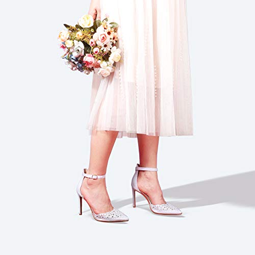 Idifu Women Pumps In4 Candice Bride Shoes Stiletto Heels Closed Toe Bling Glitter Dress Pumps Shoes For Wedding Evening Party(White Glitter, 8 M Us) #TOP4
