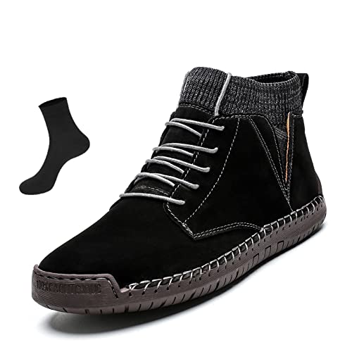 Winter Shoes Casual high-top Ankle Boots Men's lace-up Shoes, Handmade Suede Boots, Casual Sneakers Non-Slip Breathable high Boots Socks Shoes Men