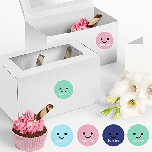 Mobiusea Party Thank You Stickers Roll | Happy Smiley Faces |1.5 Inch | Waterproof | 500 Labels For Small Business, Packaging, Mailer Seal Stickers, Baby Showers, Kids Birthday Party | 4 Color Designs #TOP6