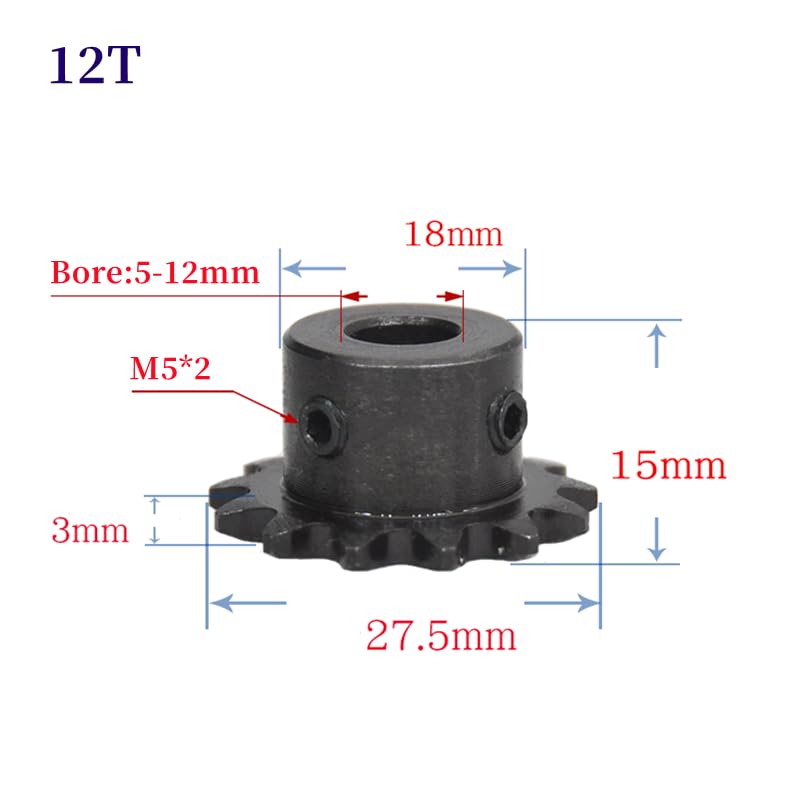 Bevel Gear Pinion Hardware Mechanical 04C Industrial Sprocket 12 Teeth Bore 6-12mm 45# Steel Two Points Chain Gear Mechanical Motor Drive Sprocket(10mm)