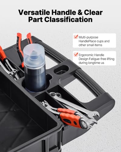 Image of VEVOR Utility Cart, 3-Tier Plastic Service Cart with 550LBS Capacity, 360 Swivel Casters (Including 2 Locking Wheels), Medium Lipped Shelves, Ergonomic Handle, for Garage, Warehouse, Cleaning Tasks | Utility Cart with 360 Swivel Casters (2 Locking Wheels) & Ergonomic Handle, Rolling Cart for Garage, Warehouse & Cleaning