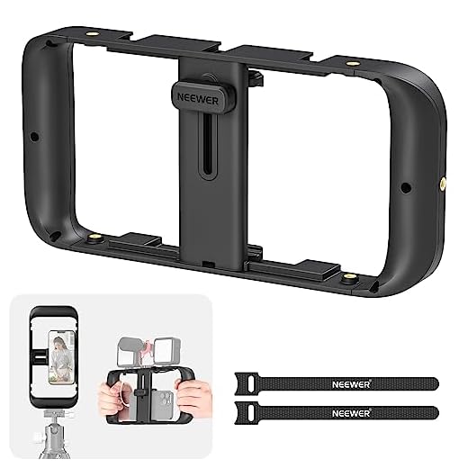 NEEWER Vídeo Rig para Smartphone,Agarre Estabilizador para Vlogging,Jaula con Montura de Trípode de Zapata Fría y 1/4" Thread,Compatible con iPhone 14 Plus/Pro MAX 13 Mini/Pro MAX X XS MAX XR Android