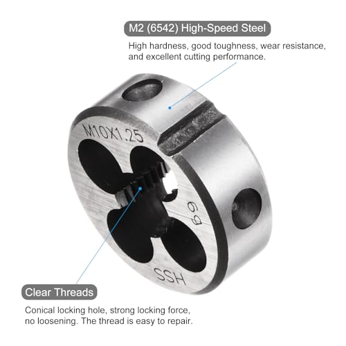 QUARKZMAN Runde Schneideisen, Metrisches Gewinde M10 x 1,25 (Rechtsgewinde), Hochgeschwindigkeitsstahl (HSS) Schneidwerkzeug zur Reparatur von Schraubengewinden