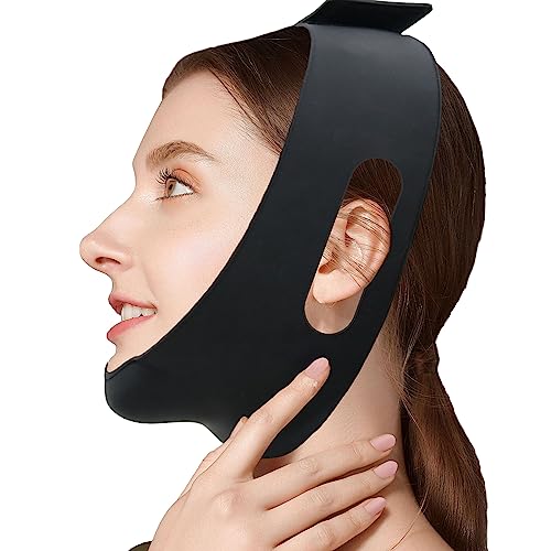 Post Surgical Silicone Chin Strap?Reusable Neck and Chin Lipo Compression Garment?Anti Snoring Chin Strap for Women & Men (Black 1PC)