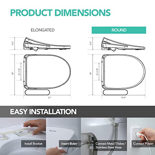 Barumi Electric Bidet Smart Toilet Seat Attachment | Ef-Bm-4001 | Round | Self Cleaning, Warm Air Dryer, Heated Seats, Adjustable Temperature, Water Pressure & Nozzle Position, Soft Close Seat & Lid #TOP4