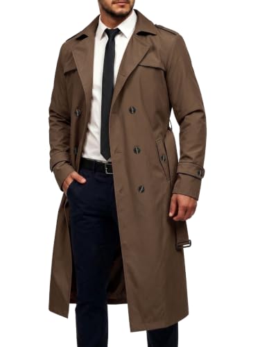 Image of Runcati Mens Trench Coat Double Breasted Notch Lapel Slim Fit Long Overcoat