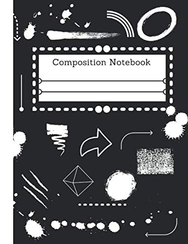 Composition Notebook: College Wide Ruled Paper Notebook Journal 110 pages 8.5 x 11 (Black with White Scribbles )