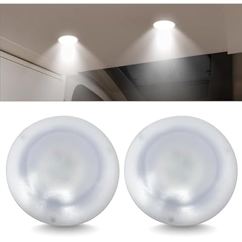 Command Electronics OEM LED RV Ceiling & Under-Cabinet Light – Made in USA – Recessed Mount – 4.4" Diameter – 2-Pack, White Cover