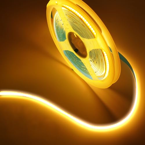 COB LED-strip 5M, LED-strip warm wit met RF-afstandsbediening, 320 LED's/M, hoge dichtheid, 8 mm breed, voor onderkast tv keuken woonkamer doe-het-zelf