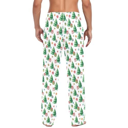 Mens Cotton Pajama Pants Sleep Lounge Pj Bottoms Sleepwear with Pockets Drawstring S Christmas Tree with Gift3