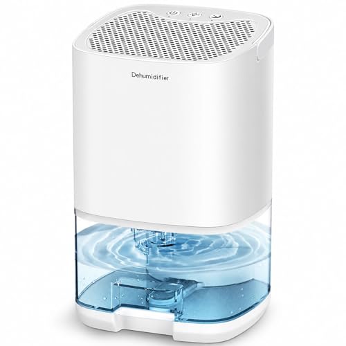 Mini Dehumidifier for Home 1000ML Portable Quiet Dehumidifier for Bedroom & Bathroom Up to 2500 cu.ft (260 sq ft) Coverage Dual Modes Auto Shut-Off & 7-Color LED Light Black/White (White)