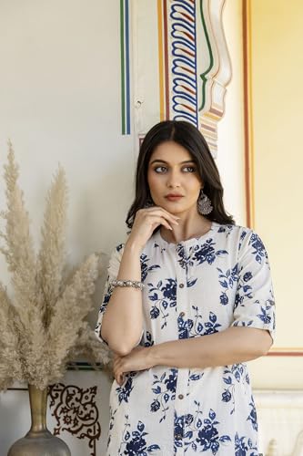 Image of Pistaa's Women Printed Mandarin A-Line Cotton Kurta With Palazzos
