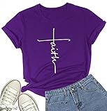 DANVOUY Women's Faith Printed Cute Funny T Shirt Short Sleeve Graphic Tops Tee Purple X-Large