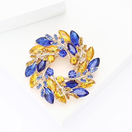 Image of Wreath Brooch Pin for Women Men Blue Yellow Flower Pins Lapel Jewelry Gift