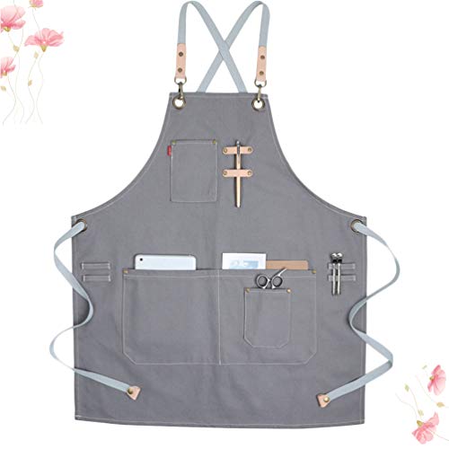 UPKOCH Delantal de Trabajo de Lona Delantal de barbero Delantal de Cocina para Hombres con Bolsillo y Anillo Colgante - Imagen 7