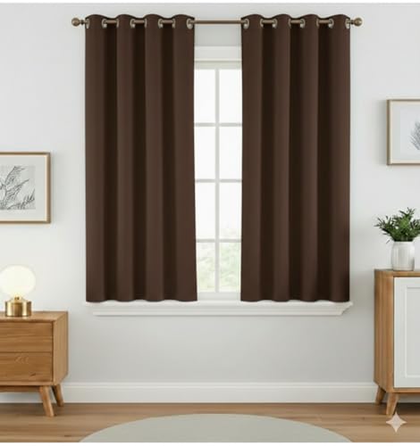 Image of Amazon Brand - Solimo Velvet Curtain Set of 2 (52x48 Inch) Plain Door & Window Curtains for Living Room & Bedroom |75% Light Blocking, Eyelet Curtains for Home Decor in Brown Color (4 feet x 4 feet)
