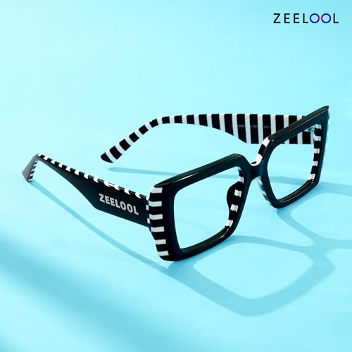 Image of Zeelool Rectangle Glasses Frame for Women Men, Acetate Eyewear Eyeglasses Frame with Non-prescription Clear Lenses & Spring Hinge ZJGA838378-03, Black /White