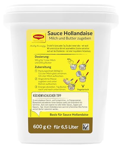 MAGGI Professional Sauce Hollandaise, vegetarisch, Ergiebigkeit von 6,5 Liter, 1er Pack (600g GastroBox)